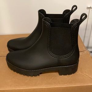 Never worn black Jeffrey Campbell ankle rain boots